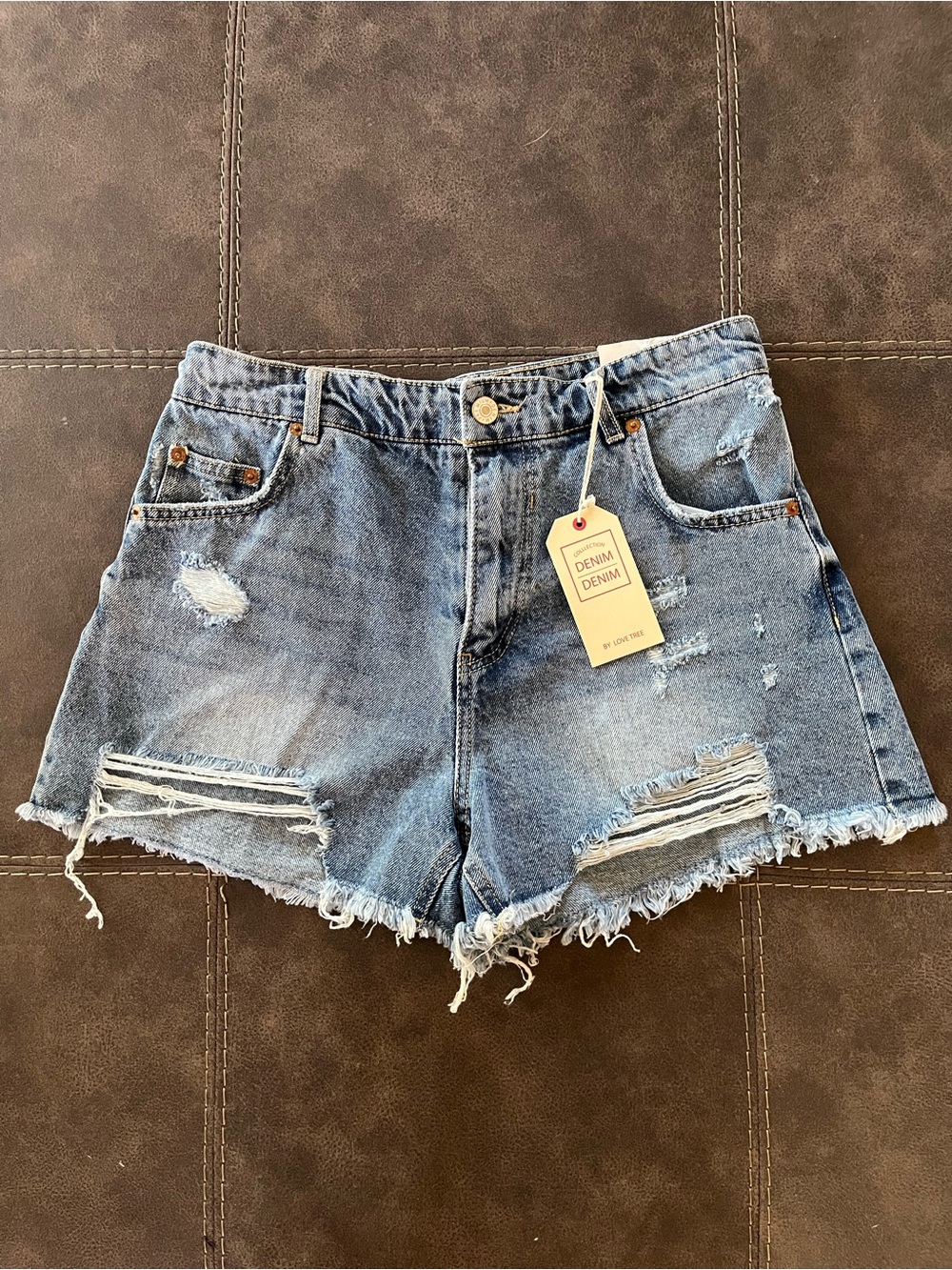 Love Tree Distressed Denim Jean Shorts in Blue